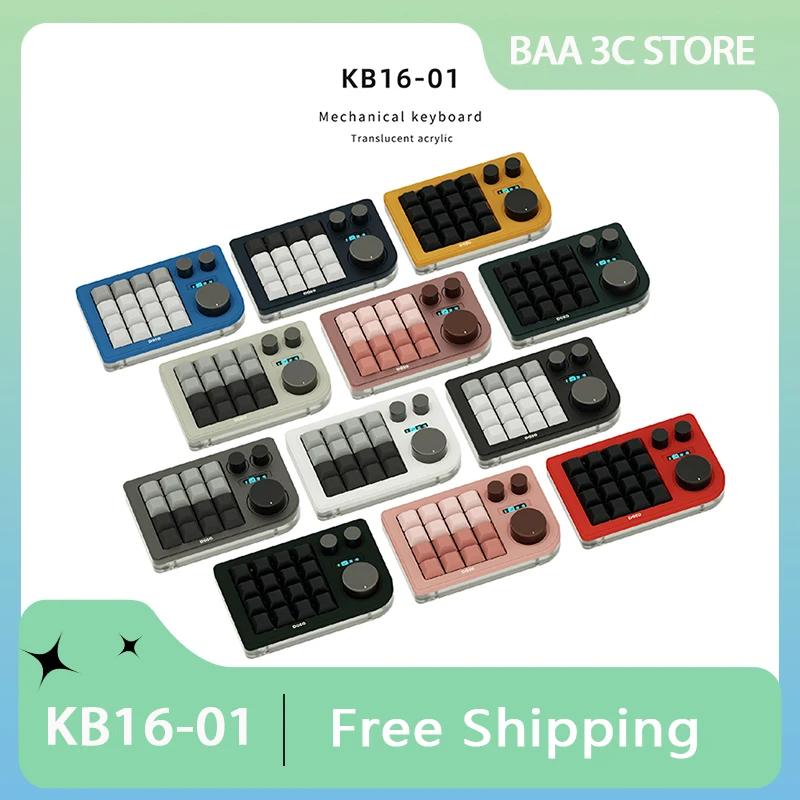 

DOIO kb16-01 Mechanical Keyboard 16Key Mini Number Keyboard with 3-Knobs Keypad OLED Screen Customization Portable Laptop Office