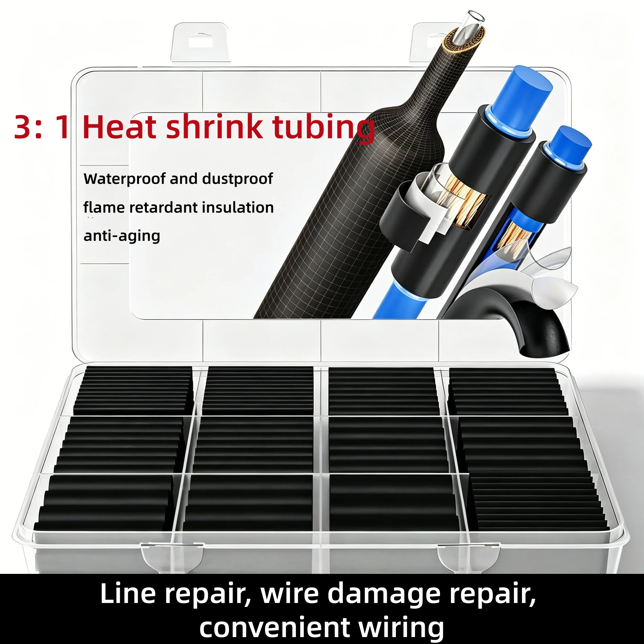 

400pcs heat shrink tubing, black heat shrink tubing, shrink packaging ratio 3:1, wire kit set, durable insulation protection