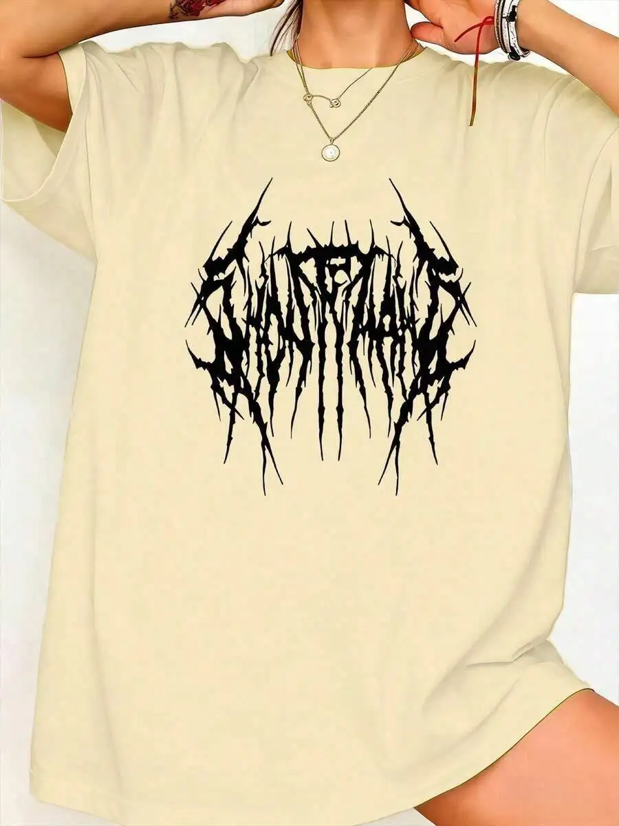 

Oversized Loose Fit Cotton Gothic Spiky Font Grunge Printed Tee Streetwear Unisex Summer