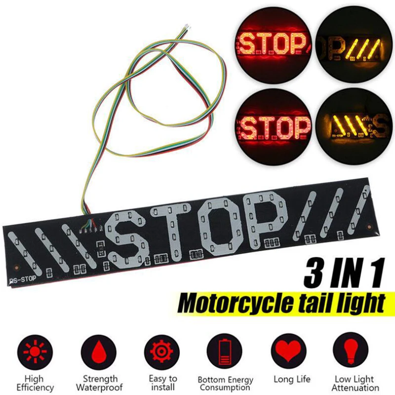 Universal LED Motorcycle Stripe Stop Lamp Turning Left/right Waterproof Rear Tail Turn Signal License Plate Light DRL Lamp