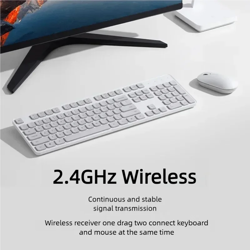 Original Xiaomi Mijia Wireless Keyboard Mouse Set 3 2.4GHz Receiver 104 Keys Full-Size Curved Keyboard Lightweight 1000DPI Mouse