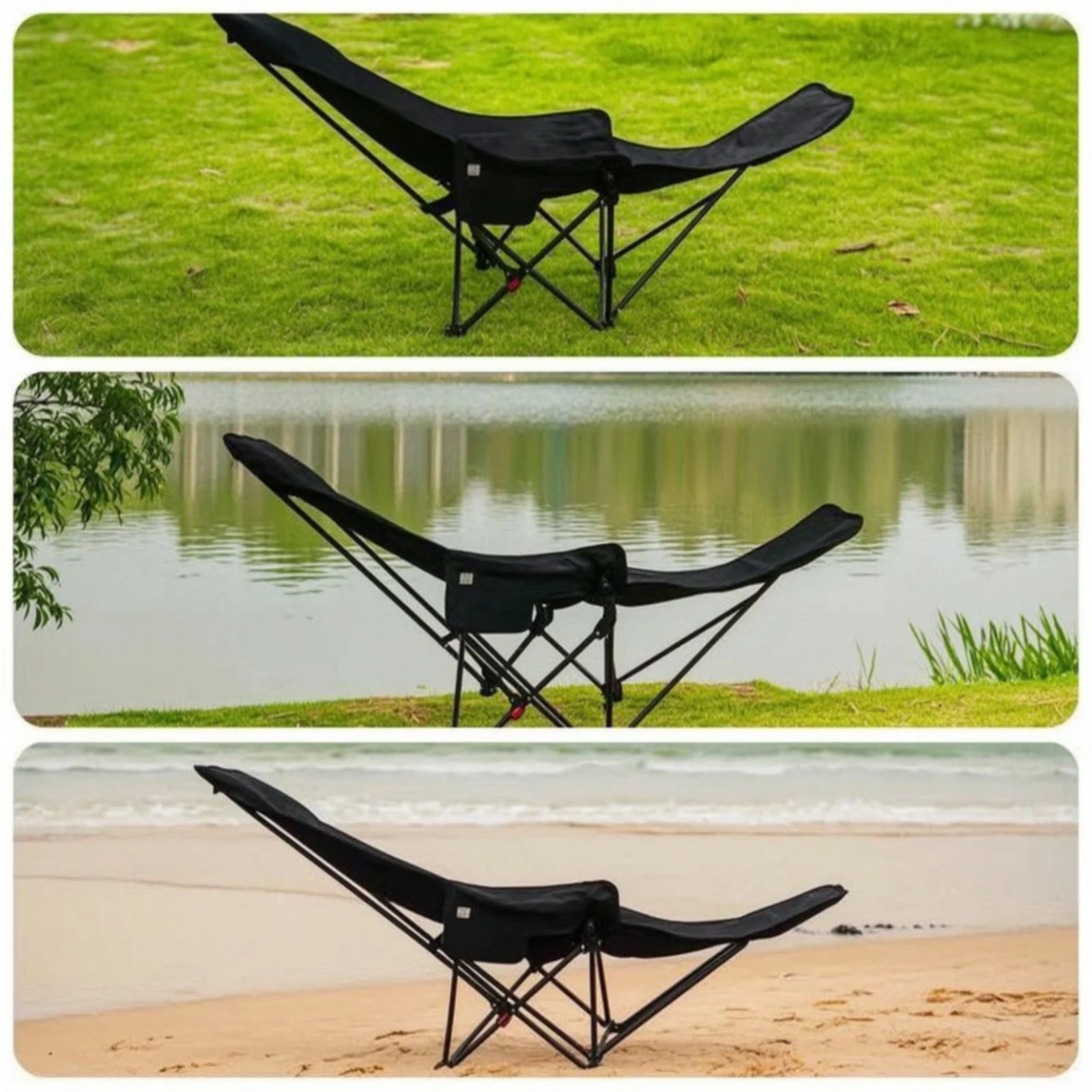 Moon Chair with Leg Rest Collapsible Reclining Camping Chair Foldable Lawn Lounger Portable Supportive for Campers, Beach view 3
