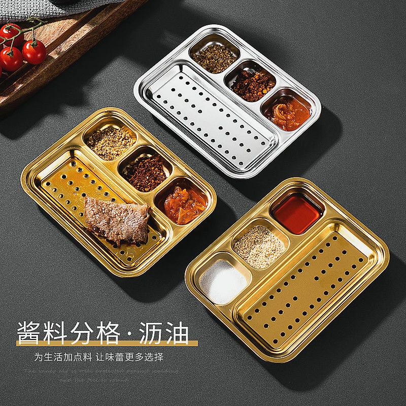 304 stainless steel with oil filter compartment spice plate new snack plate barbecue dipping sauce bowl