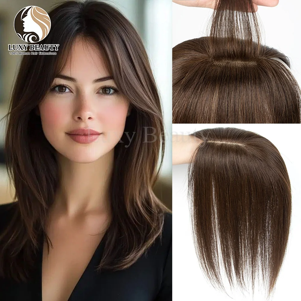 Brown Human Hair Toppers For Women 100% Human Hair Clip In Hairpieces Natural Black Blonde Brown Hairpiece Clip In Topper Hair