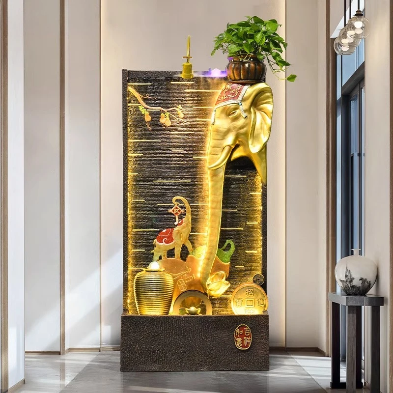 Elephant Water Curtain Floor Fountain Feng Shui Wheel Wealth-Attracting Rockery Opening Housewarming Gift