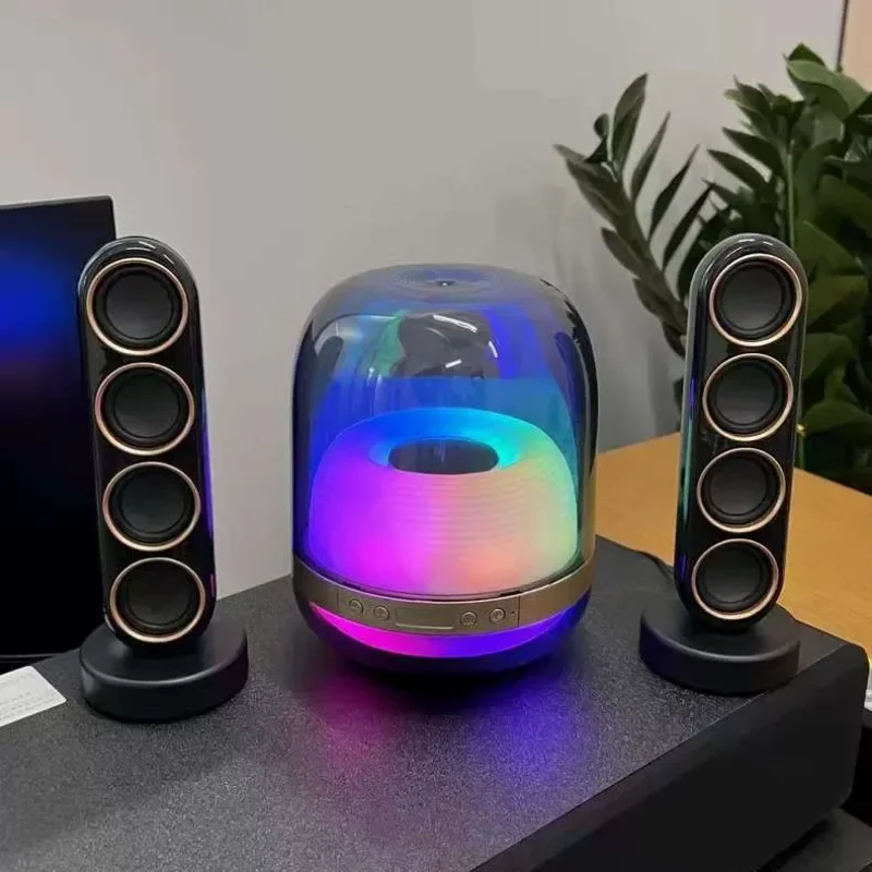 Home Theater Sound System Bluetooth Speaker Transparent HIFI Stereo Soundbox with Atmosphere Light Desktop Computer Audio Set