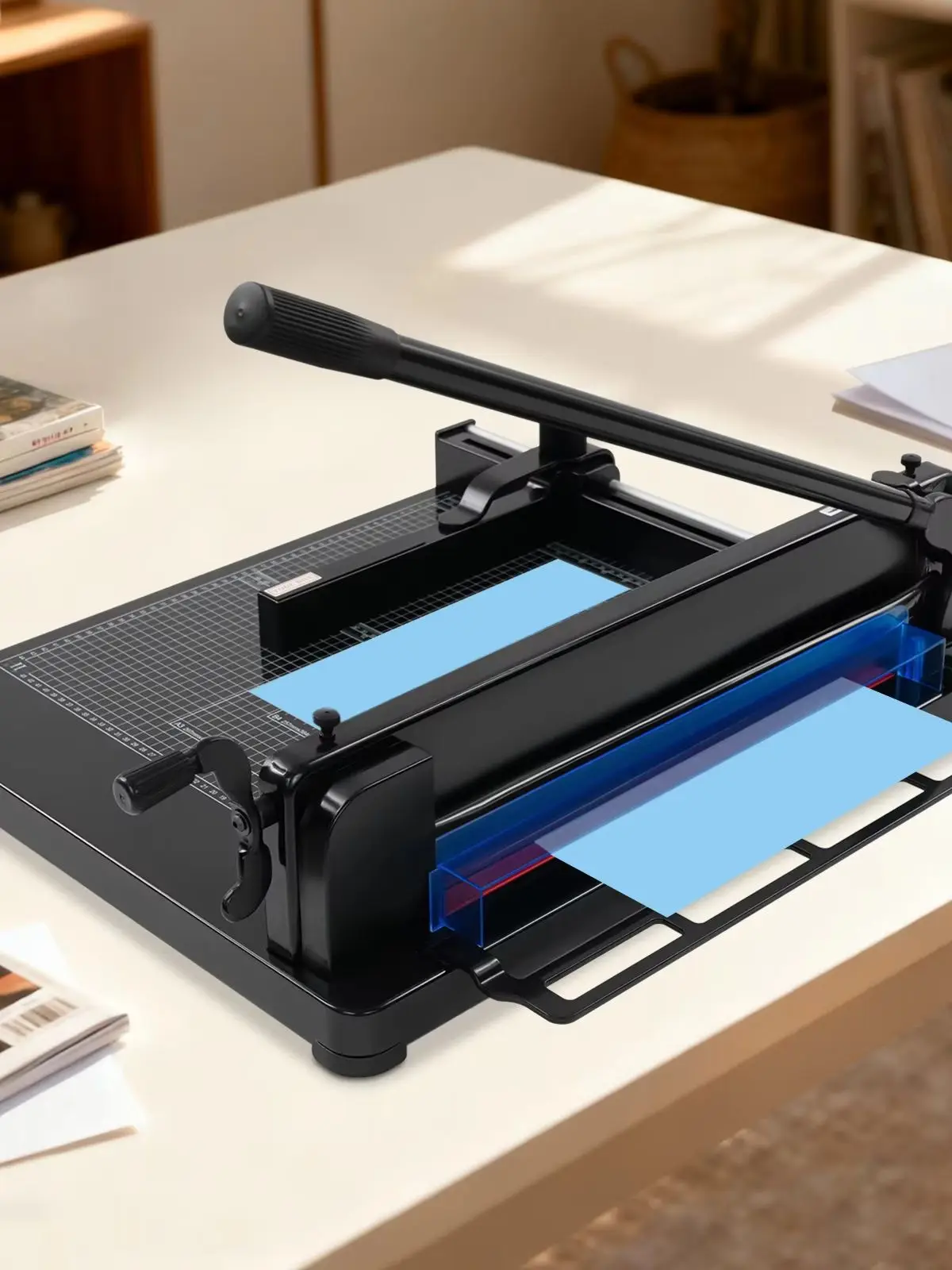 858A3 Professioneller Schwerlast-Papierschneider, 400 Blatt Stapelschnitt, 440mm Breite, 40mm Dicke, Stahlklinge, Verstellbarer Messkopf, Sicherheitsverriegelung, Präzisionsskala, für A3 A4 A5 B4 B5,
