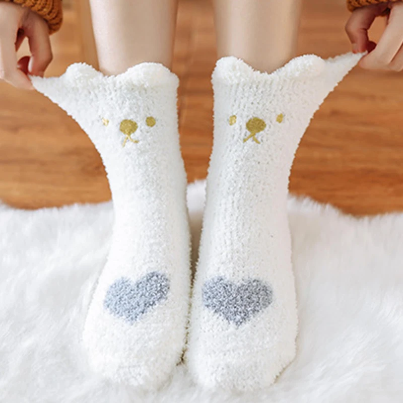 Super Soft and Warm Fluffy Foot Socks Mid-tube Plus Thickening Warm Coral Fleece Socks Female Winter Warm Lounge Slipper Socks