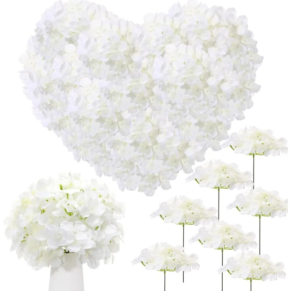 

200 Pieces Hydrangea Artificial Flowers, Silk Flower Heads with Stems, Fake Hydrangea Bouquet for Wedding Arch