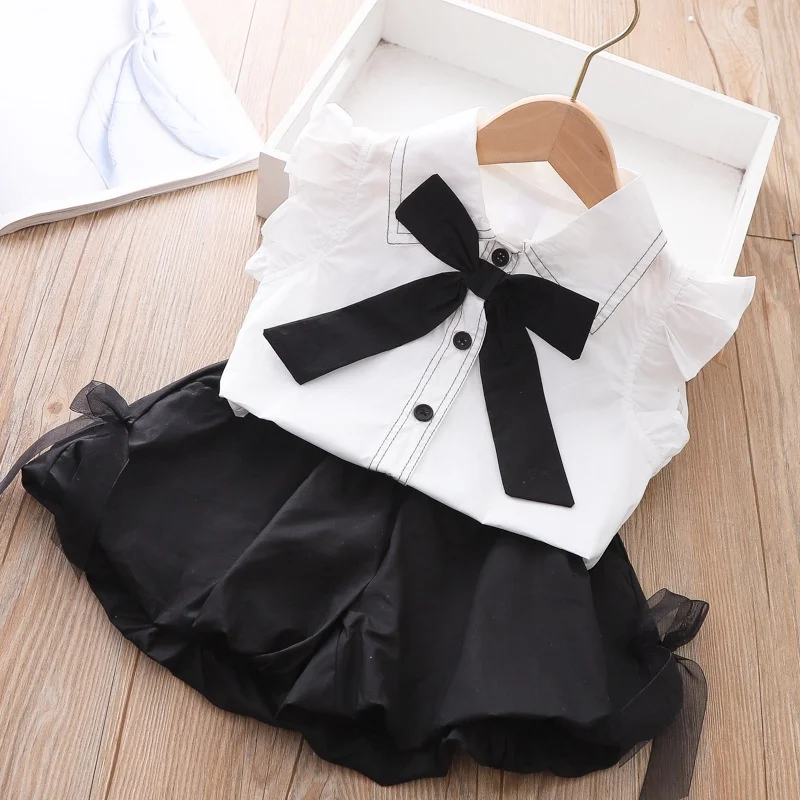 Girls Set Baby Summer Clothes New Bow Top + Shorts 2 Piece Set Children Clothes Girl