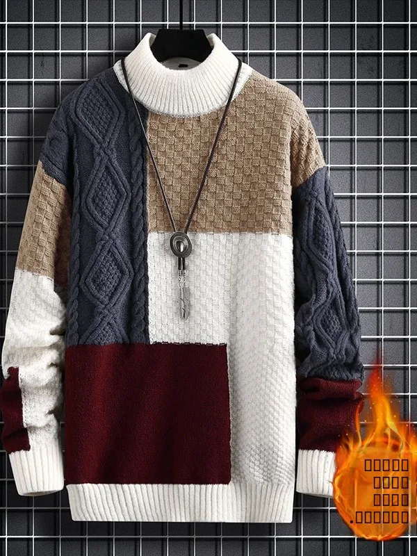 

Men's Fce Lined Knitted f High Collar Sweater Winter Thi Warm mid Ne Base irt Color Blo Casual Sle Polyester ...
