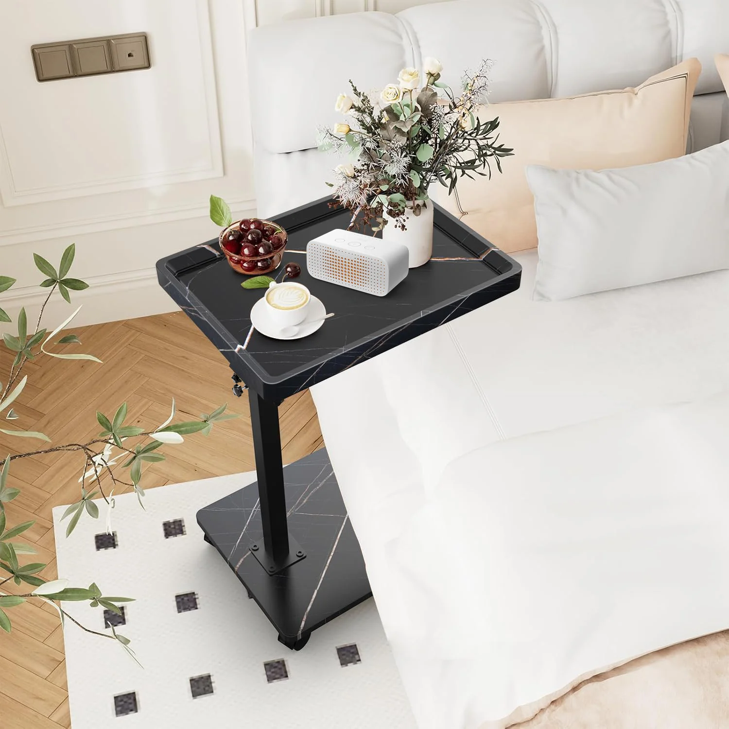 15.74x11.81 Inch Coffee Table C-Shaped Simple Mobile Rolling Storage Desk Home Bedside Corner Sofa Cabinet Family Side Tables image 5