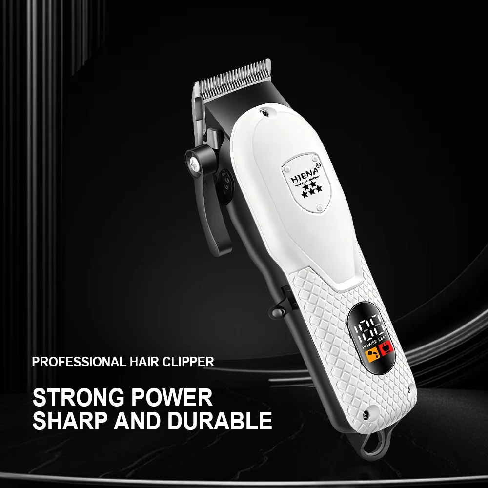 HIENA LCD USB Rechargeable Hair Clipper with 1.5-6mm Limit Combs Cordless Professional Barber Hair Trimmer for Men Home Salon