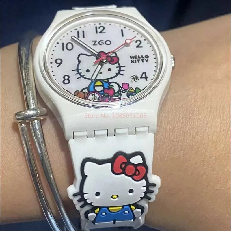 Sanrio Zgo Hellokitty Watch Digital Silicone Student Waterproof Luminous Pointer Watch For Student Birthday Gift