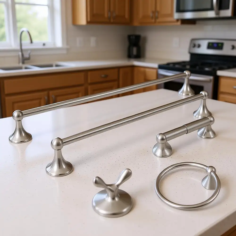 

Набор из 5 предметов для ванной комнаты: регулируемая расширяемая вешалка для полотенец, настенный держатель для полотенец, комплект аксессуаров для ванной