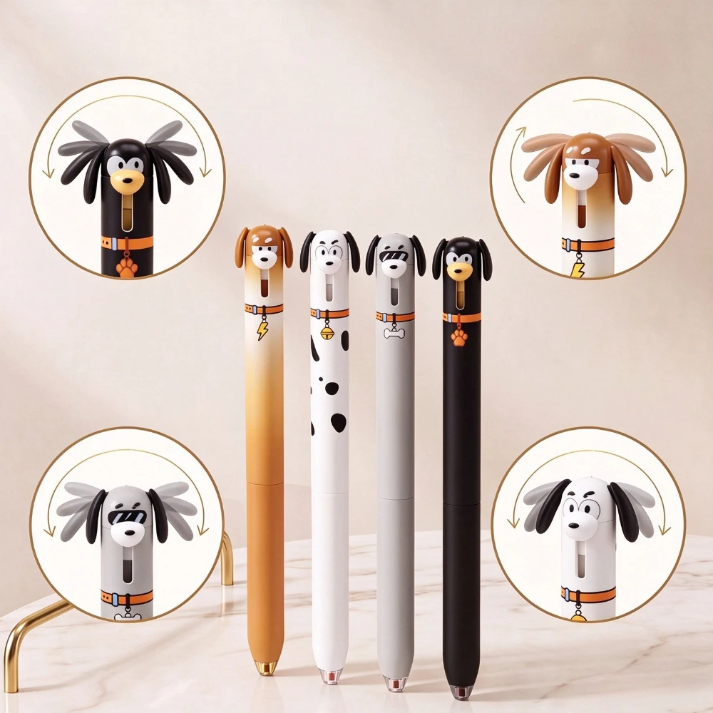 4Pcs/Set Cute Dog Gel Pen ST 0.5mm Movable Ears Black Ink Student Writing Pen Funny Stationery School Office Supplies Kids Gift