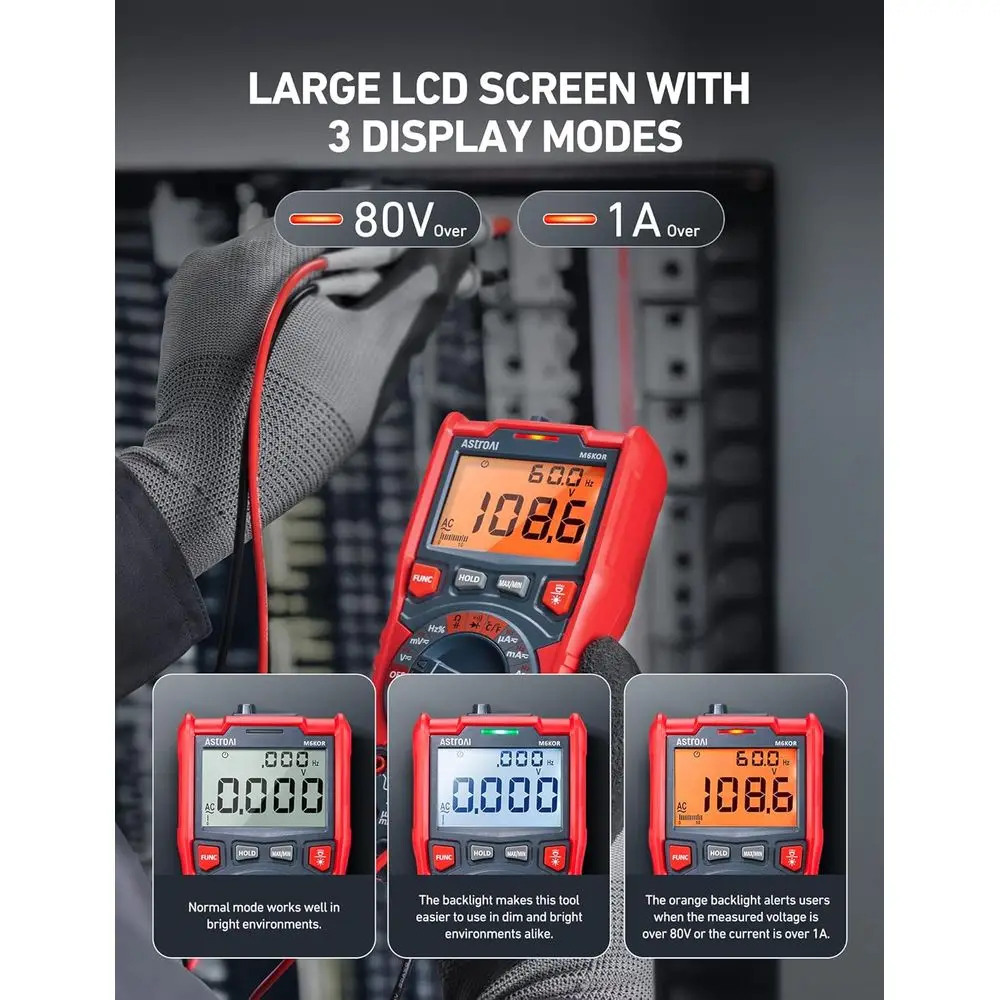 Digital Multimeter, TRMS 6000 Counts Auto-Ranging Voltage Tester, Measures AC/DC Voltage, Capacitance, Resistance, Frequency, Te