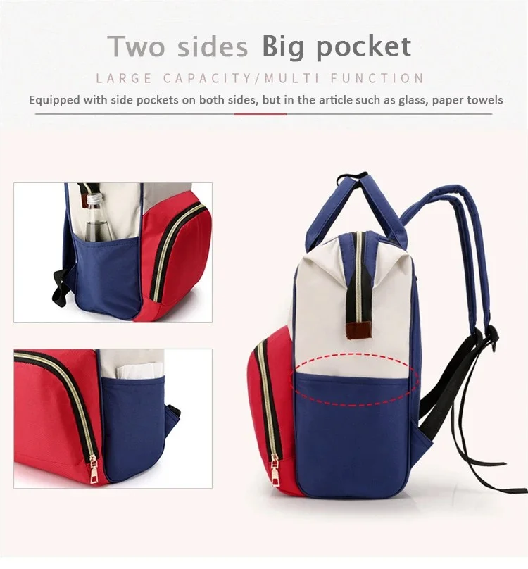 New fashion canvas color matching shoulders backpack women\'s bag mommy bag travel bottle bag diaper water cup bag