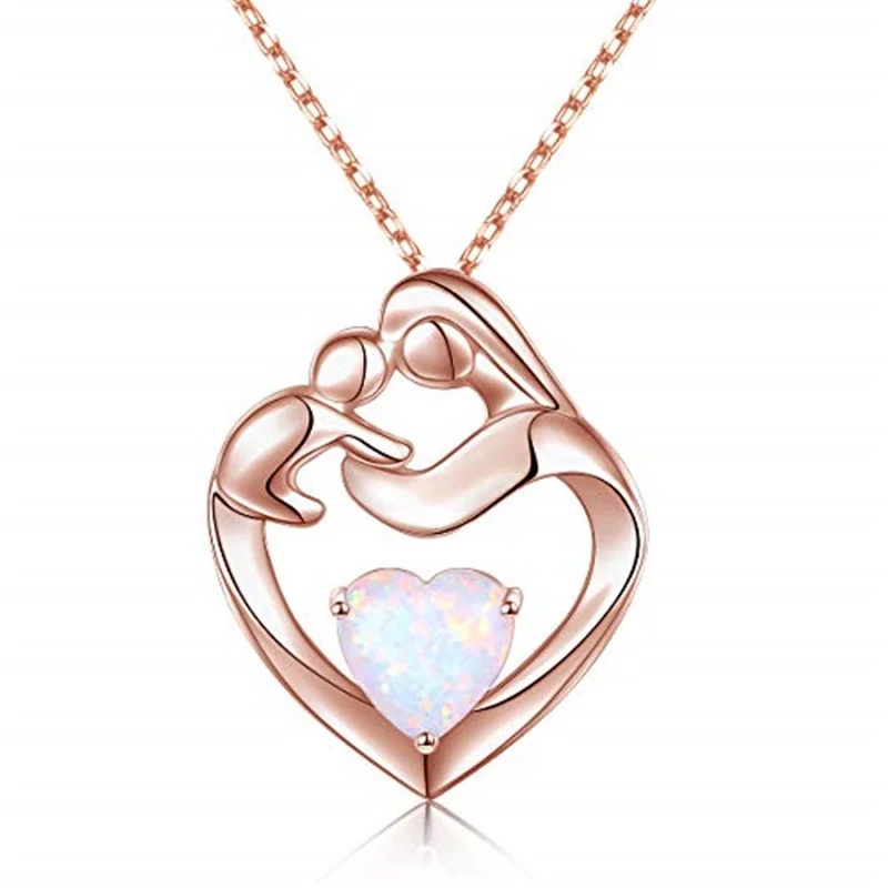 Rose Gold Plated Mother And Child Zircon Heart Pendant Necklace For  Gifts