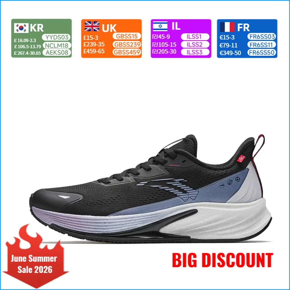 

Anta Rocket 6.0 Comfort Mesh Low-Top Lightweight Running Shoes for Men - Black/Metallic Bright Blue/Paper White 912615596-1