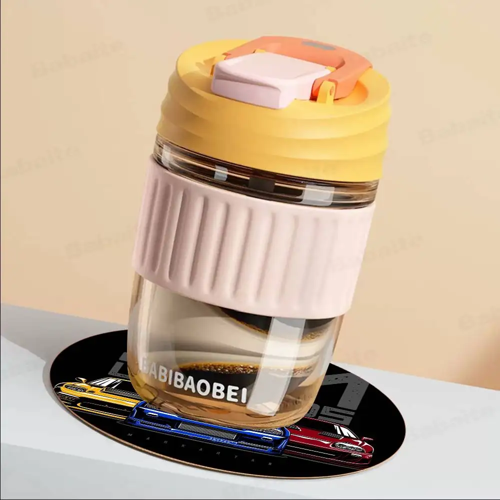 Japan JDM Sports Car Round Coasters Insulated Durable Cups Coffee Coaster Plate Mats Home and Decoration Kitchen Utensils 3