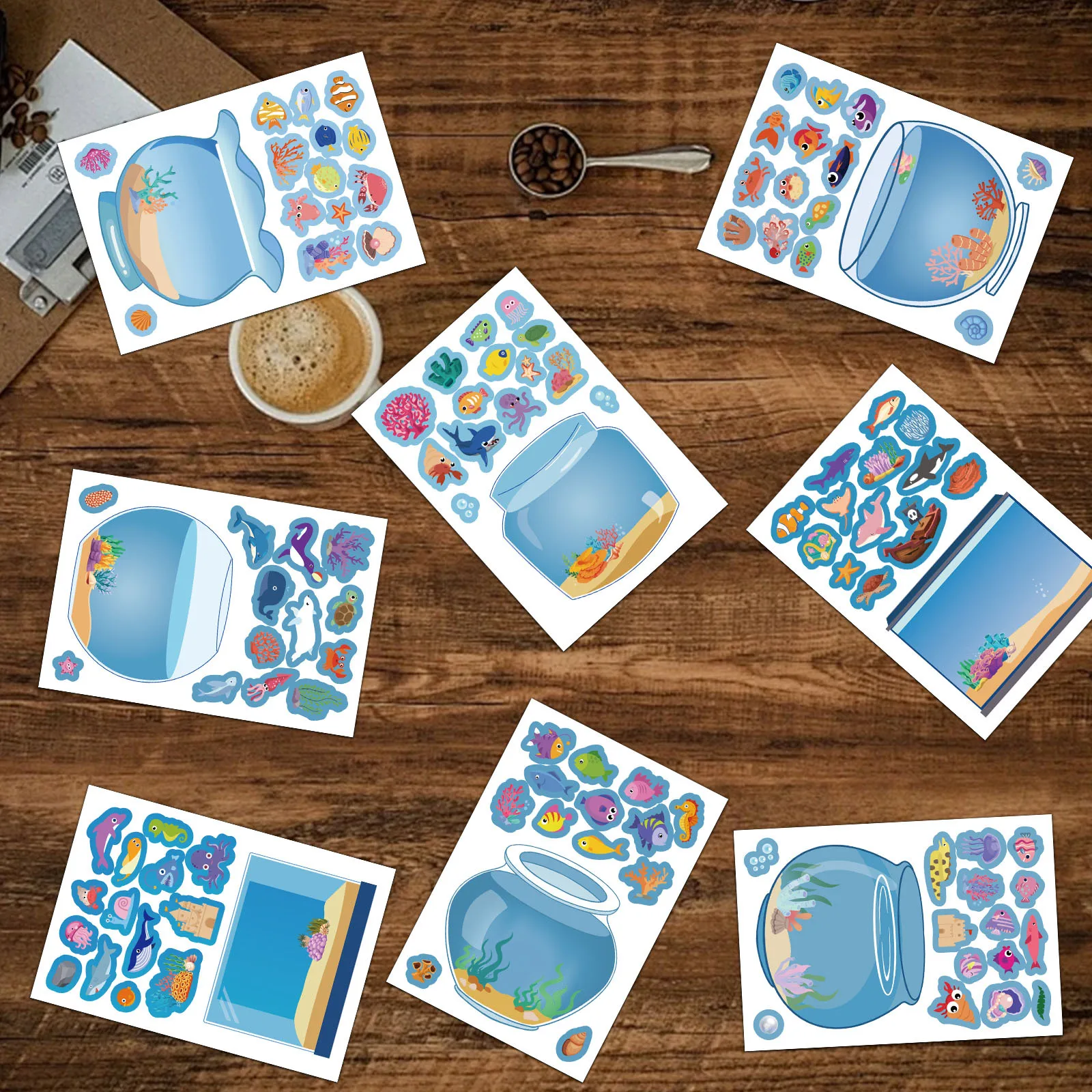 8/16PCS Creative Fish Tank Puzzle Sticker Handmade DIY Notebook Desktop Creative Decoration Waterproof Sticker