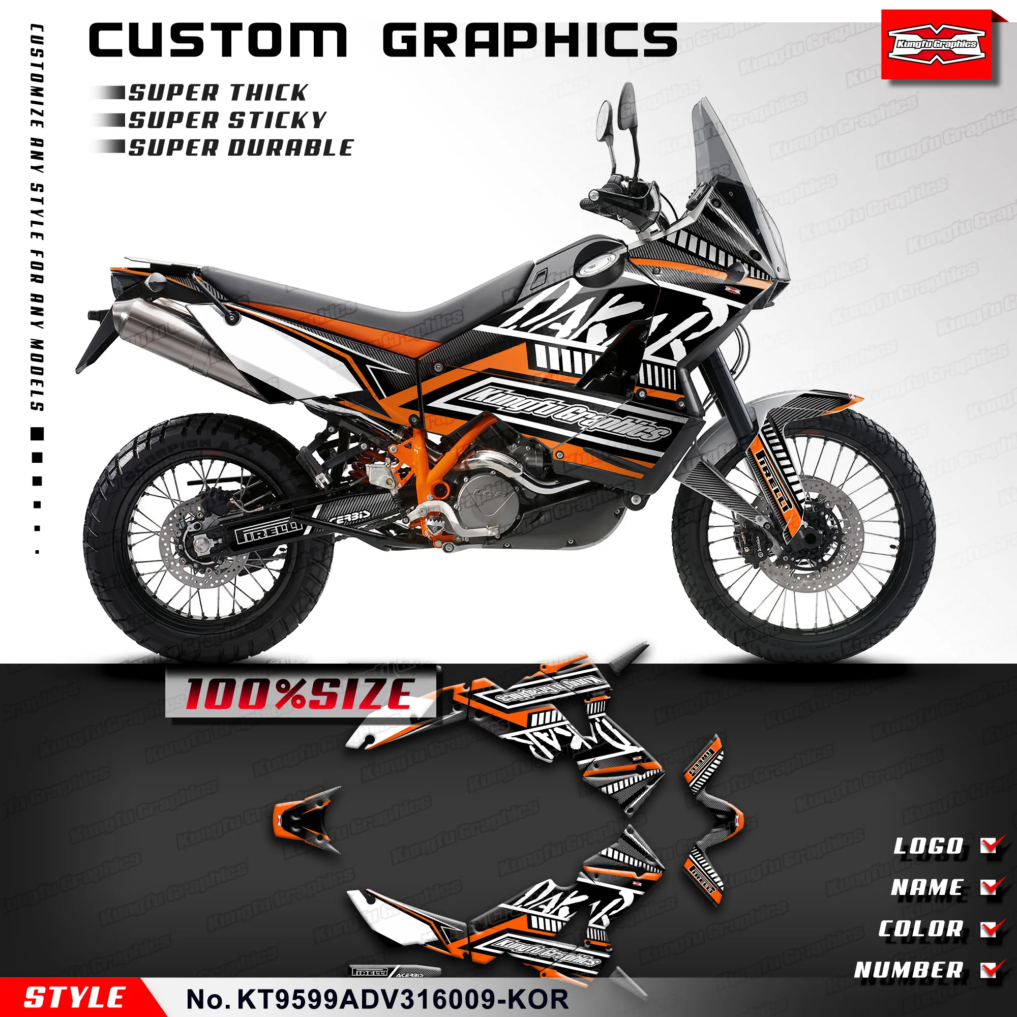 

KUNGFU GRAPHICS Complete Vinyl Wraps Racing Sticker Decal Kit for KTM 950 990 Adventure ADV 2003 to 2016