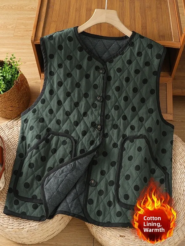 

Winter New round Ne Outerwear Warm Vest Large Size Women's Loose Single Button Cotton Thin Svel Vest Casual Sle
