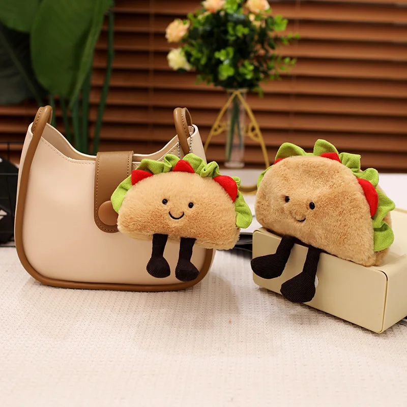 1pc Plush Taco Cake Toy Cute Simulation Food Mexican Roll Hamburger Soft Doll Cut Home Decor Keychain Pendant Kids Birthday Gift