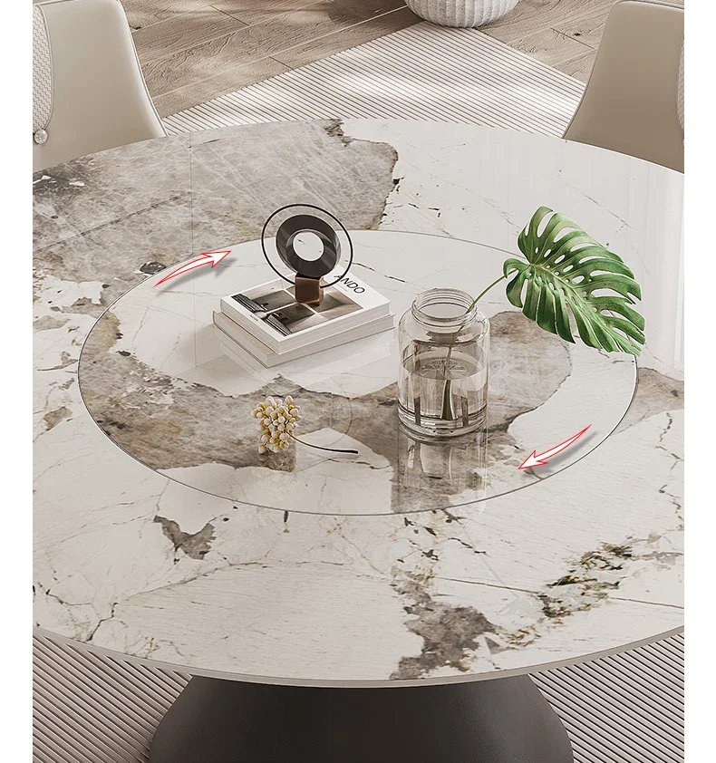 rock plate table: small family type with built-in turntable, round rock plate table, bright Italian minimalist table