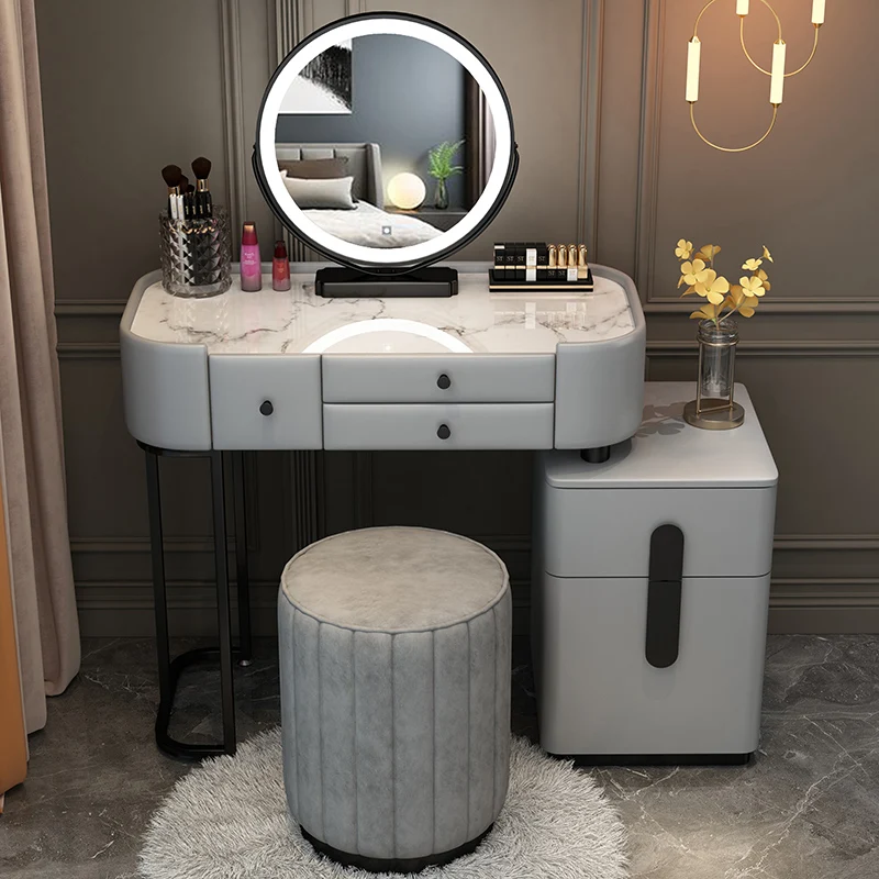 

With Mirror And Lights Makeup Table Luxury Vanity Chair Storage Dressing Table Drawers Jewelry Organizer Vestidores Furniture