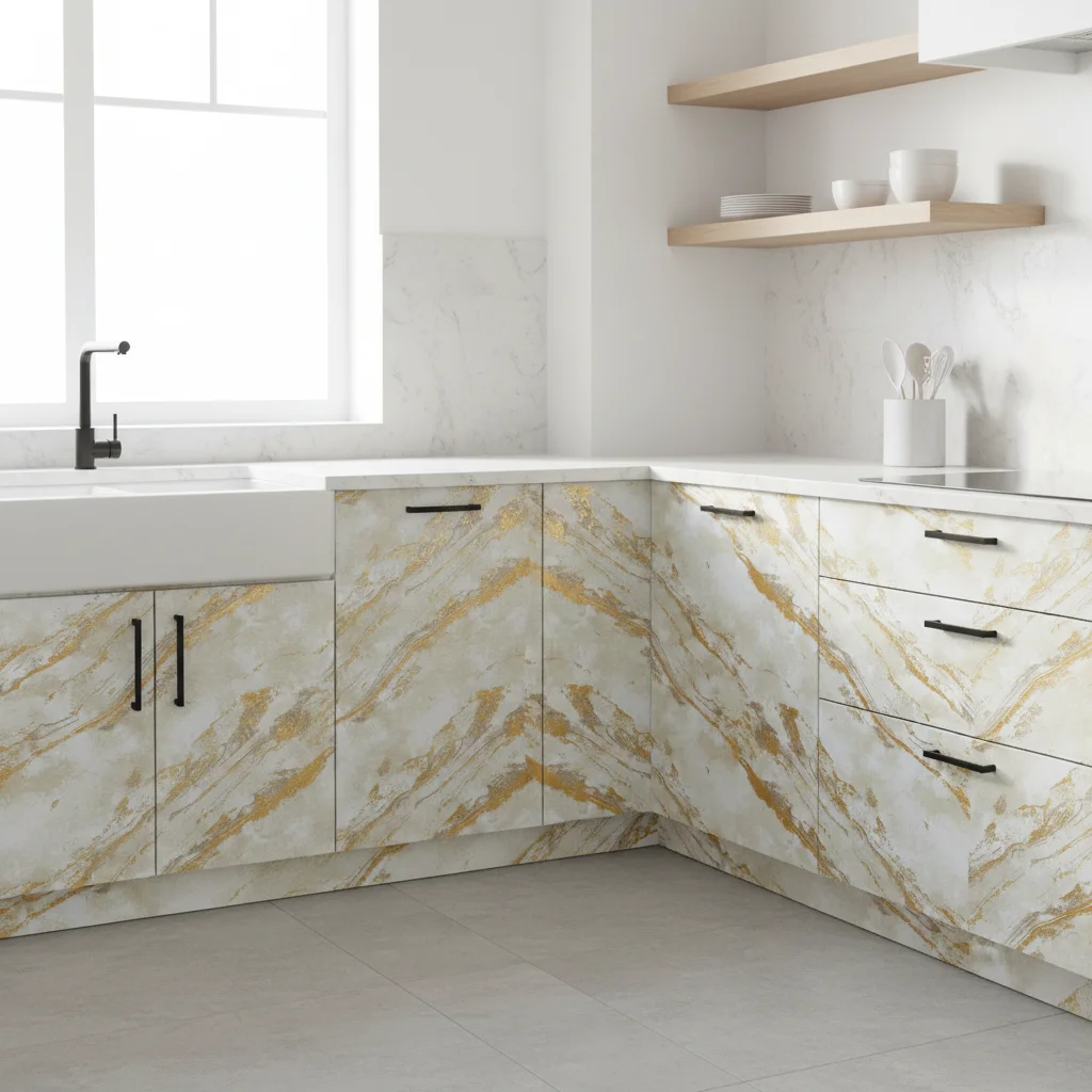 Matte Marble Texture Self-Adhesive Wallpaper, Gold Vein Waterproof Vinyl Contact Paper for Kitchen Cabinet Home Decor