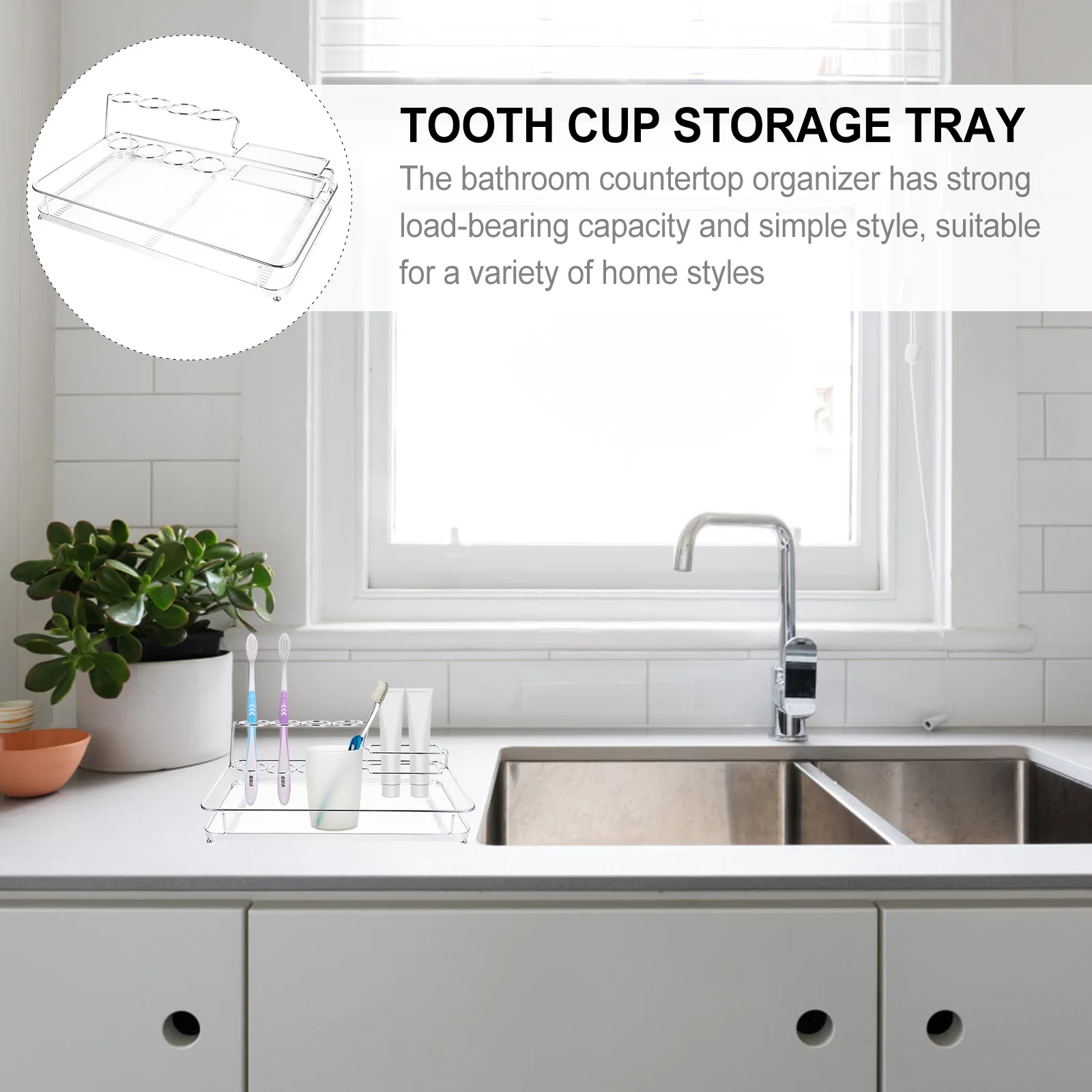 

1pc Bathroom Sink Organizer Tray Countertop Storage Holder Iron Acrylic Toothbrush Cup Cosmetics Organizer Vanity Toiletry Tray