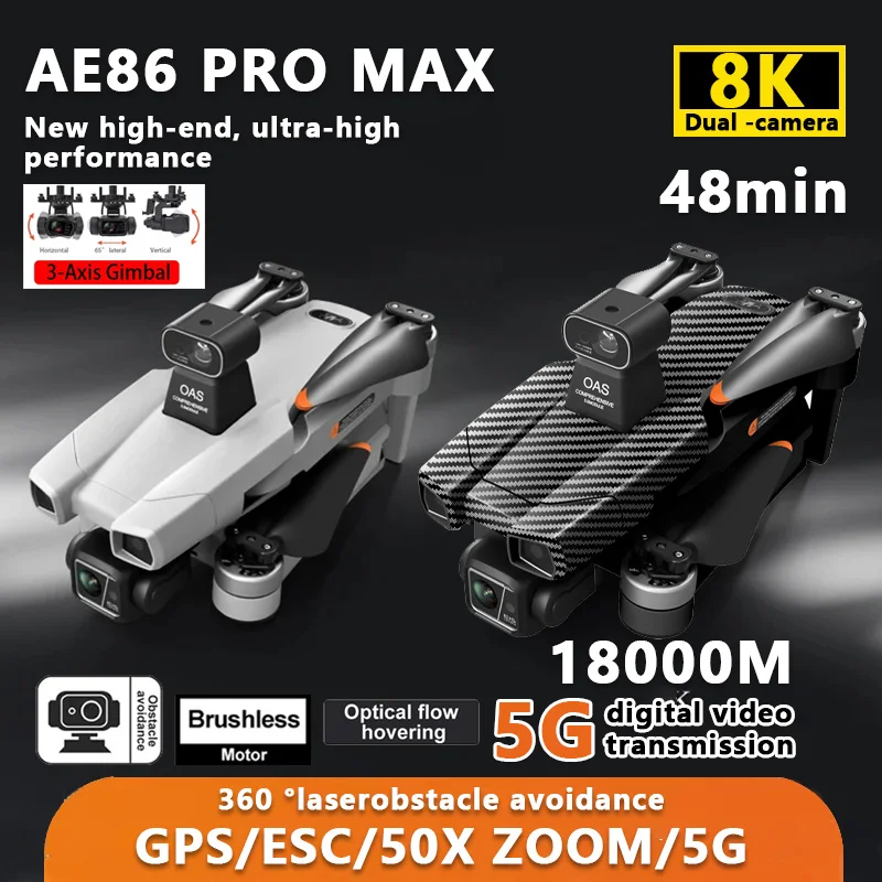 

AE86 Pro Max FPV Drone with 8K Dual Camera 360°Obstacle Avoidance Brushless GPS Positioning 5G Transmission Quadcopter 1.8KM