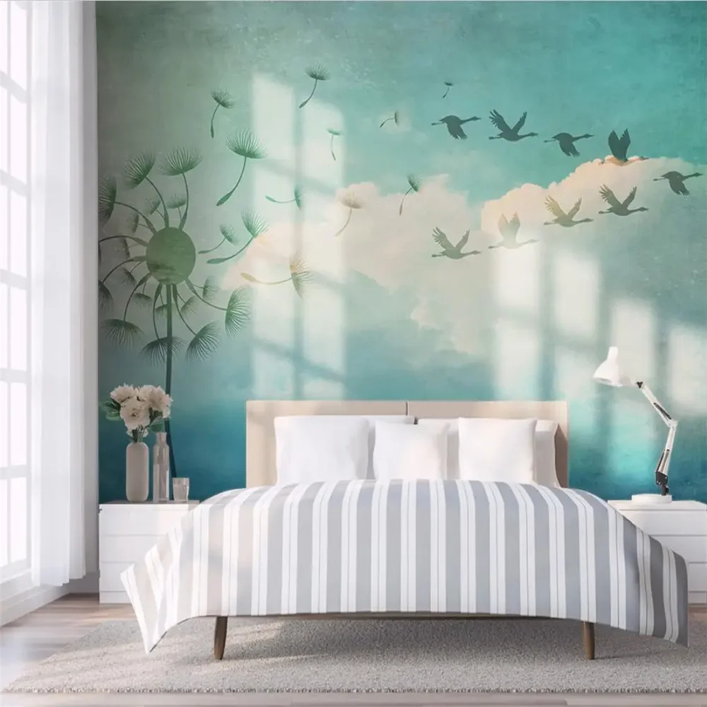 custom Sky clouds dandelion flying bird Photo Mural Wallpaper for Wall Painting Bedroom Living Room Sofa 3D Wall paper Stickers