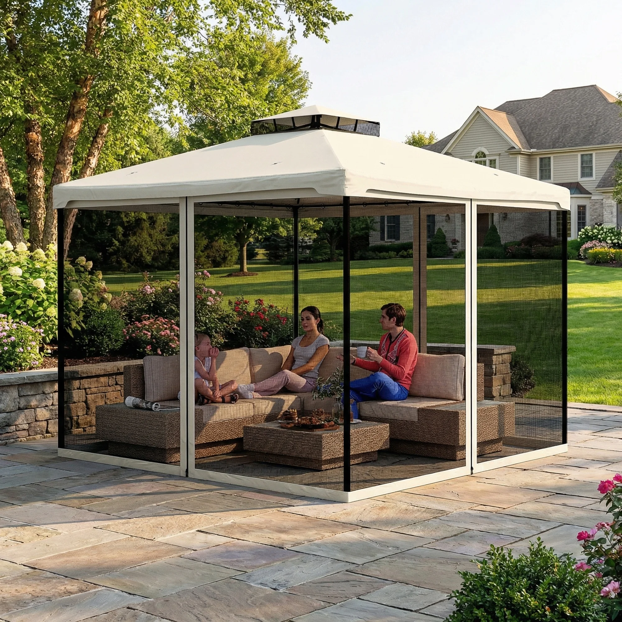 Black Solid Mesh Netting That Can Be Adjusted to Fit a 10' X 10' Gazebo