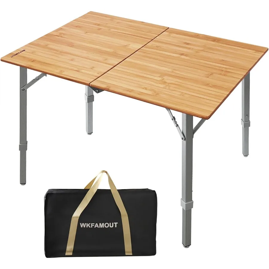 

Bamboo Folding Camping Table 2Folds with Adjustable Aluminum Legs Portable Picnic Table with Carry Bag for Outdoor Hiking Beach