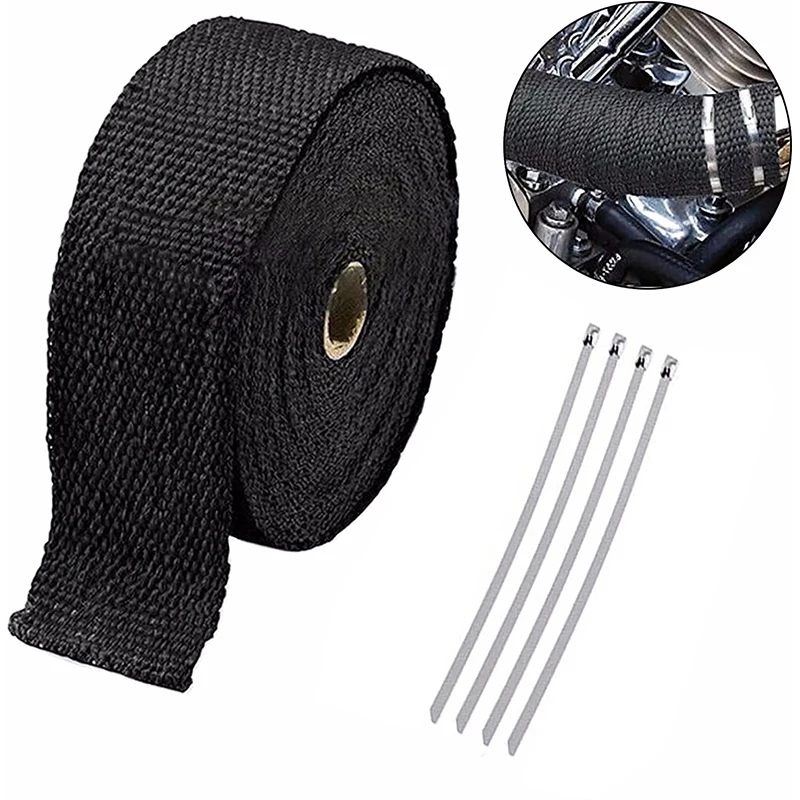 

5cm/5M Motorcycle Exhaust Wrap Muffler Thermal Tape Heat Shield Insulation Systems With Stainless Ties Motorcycle Accessories