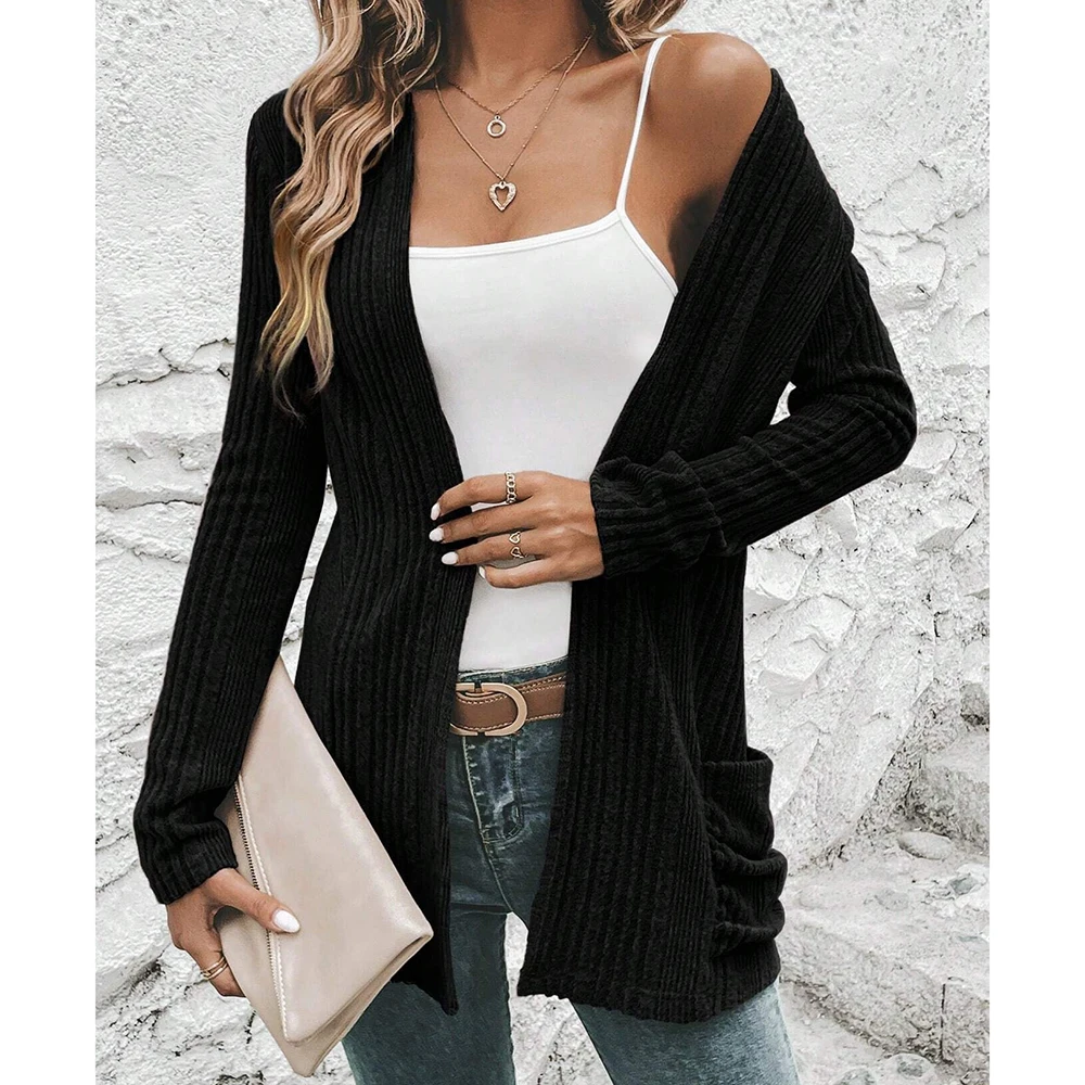 

Mia Muse Autumn Winter Women's Cardigan Long Sleeve Open Front Fashion Simple Sweater With Pockets