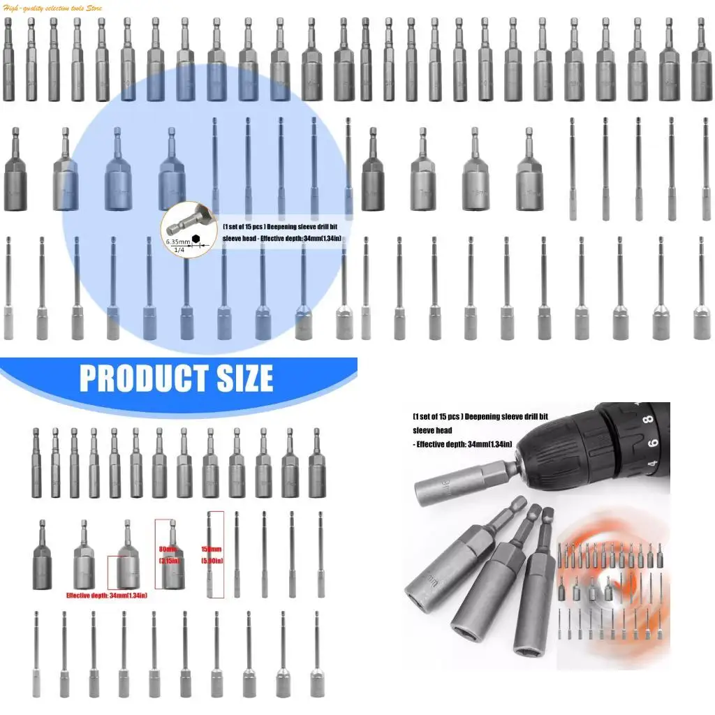 

203F 15Pcs Deep Drive Socket Set Professional Steel Enhanced Durability Fits Multiple Drill Models Clear Size Markings