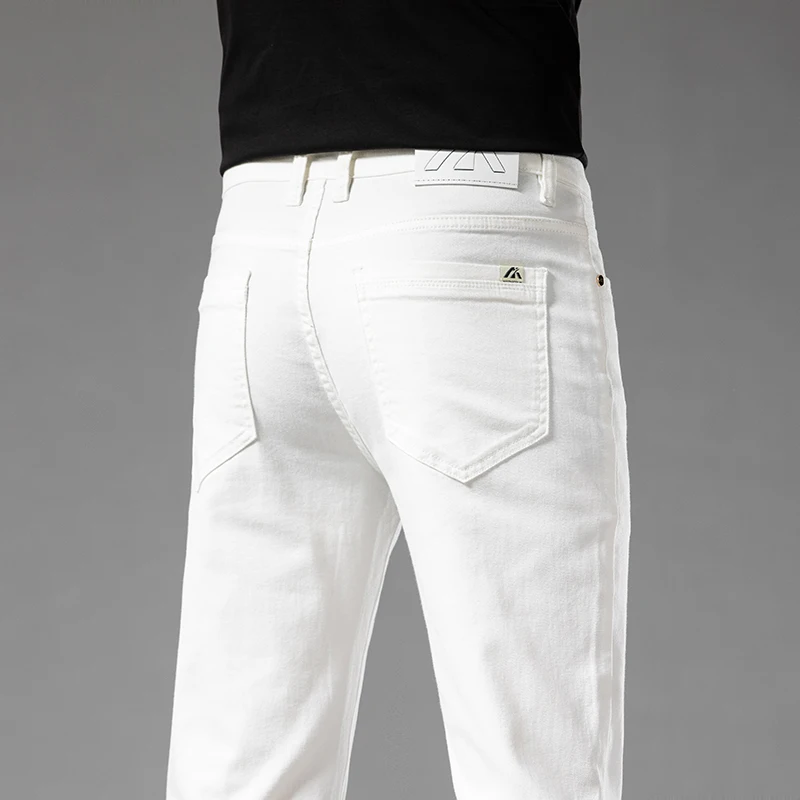 White Jeans Men's 2024 New Straight Slim-Fitting Simple Fashion High-End Quality Stretch Casual Trousers