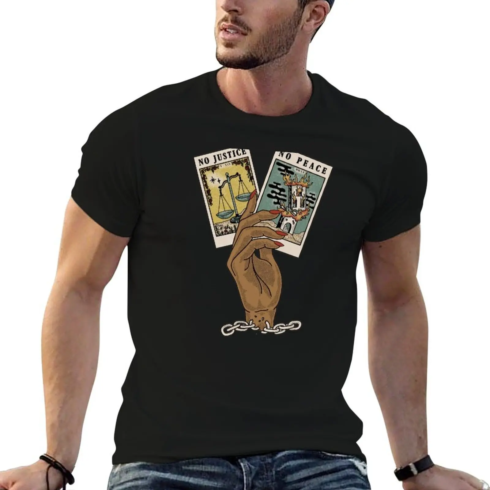 

shirt prints man shirts t with No Justice Tarot Peace No plain T-Shirt t