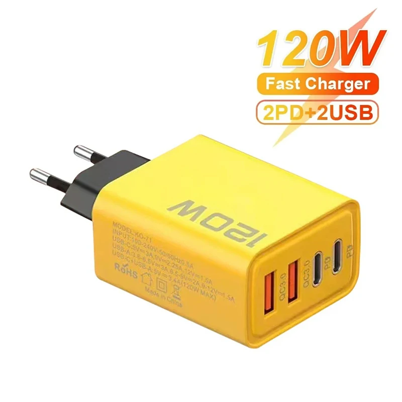 120W Fast Charger Type-C PD 4 Ports Fast Charging Charger EU/US Plug Quick Charge 3.0 Travel Charger Adapter For iPhone Samsung