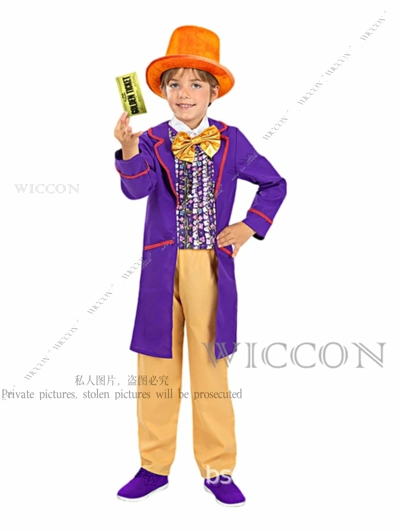 Chocolate Factory Willy Cosplay Anime Costume Charlie Uniform Child Role Play Outfit Full Suit Halloween Masquerade Kid  disfraz