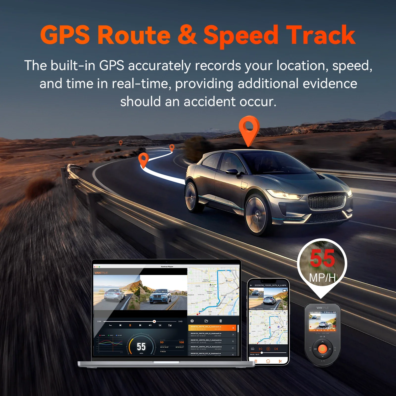 Vantrue S1Pro DashCam 2.7K كاميرا مزدوجة داش أمامية وخلفية 5G WiFi 60FPS كاميرا داش مخفية مع رؤية ليلية HDR تحديد المواقع التحكم الصوتي