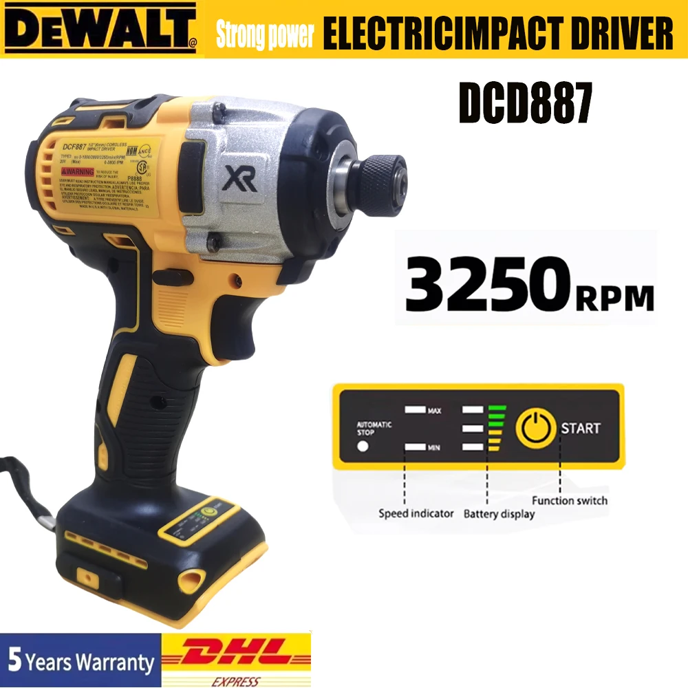 

Аккумуляторная электрическая отвертка Dewalt DCD887, 3800IPM, скорость 3250 об/мин, простая в эксплуатации, электрическая ударная дрель с бесщеточным двигателем 1/4,