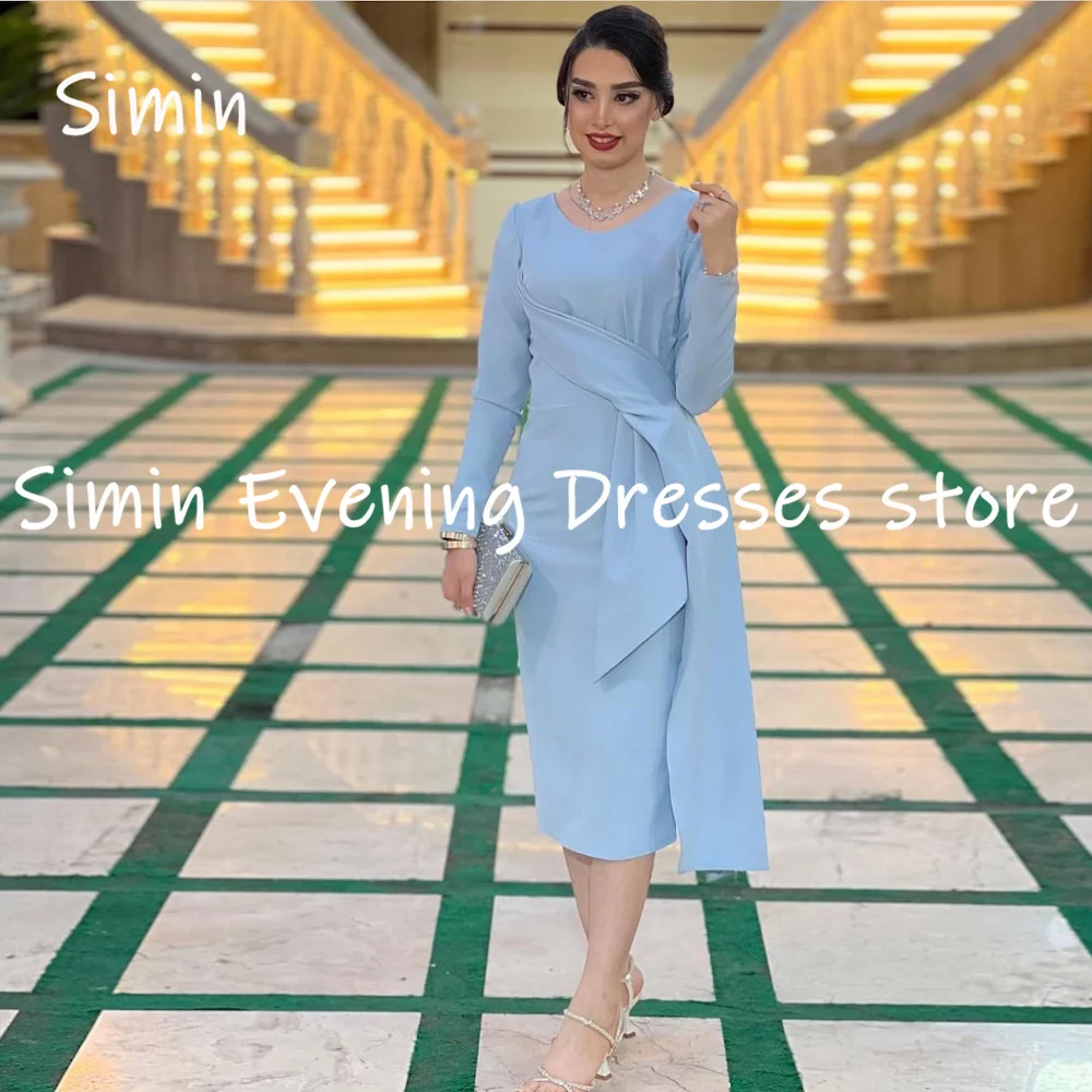 

Simin Satin Mermaid Scoop Neckline Ruffle Populer Formal Prom Gown Tea-length Evening Elegant Party dresses for women 2023