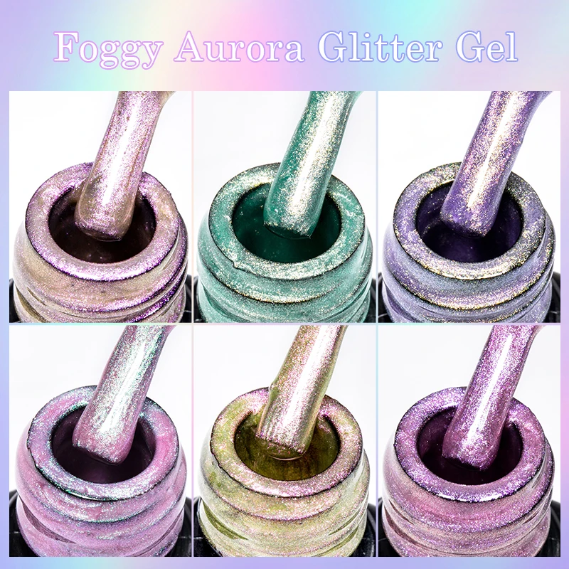 يجتمع عبر 7 مللي أورورا هلام مسمار البولندية ضبابي تأثير الوردي الأخضر الأرجواني مسمار الفن هلام الورنيش الهجين UV جل الورنيش مستلزمات الأظافر #6
