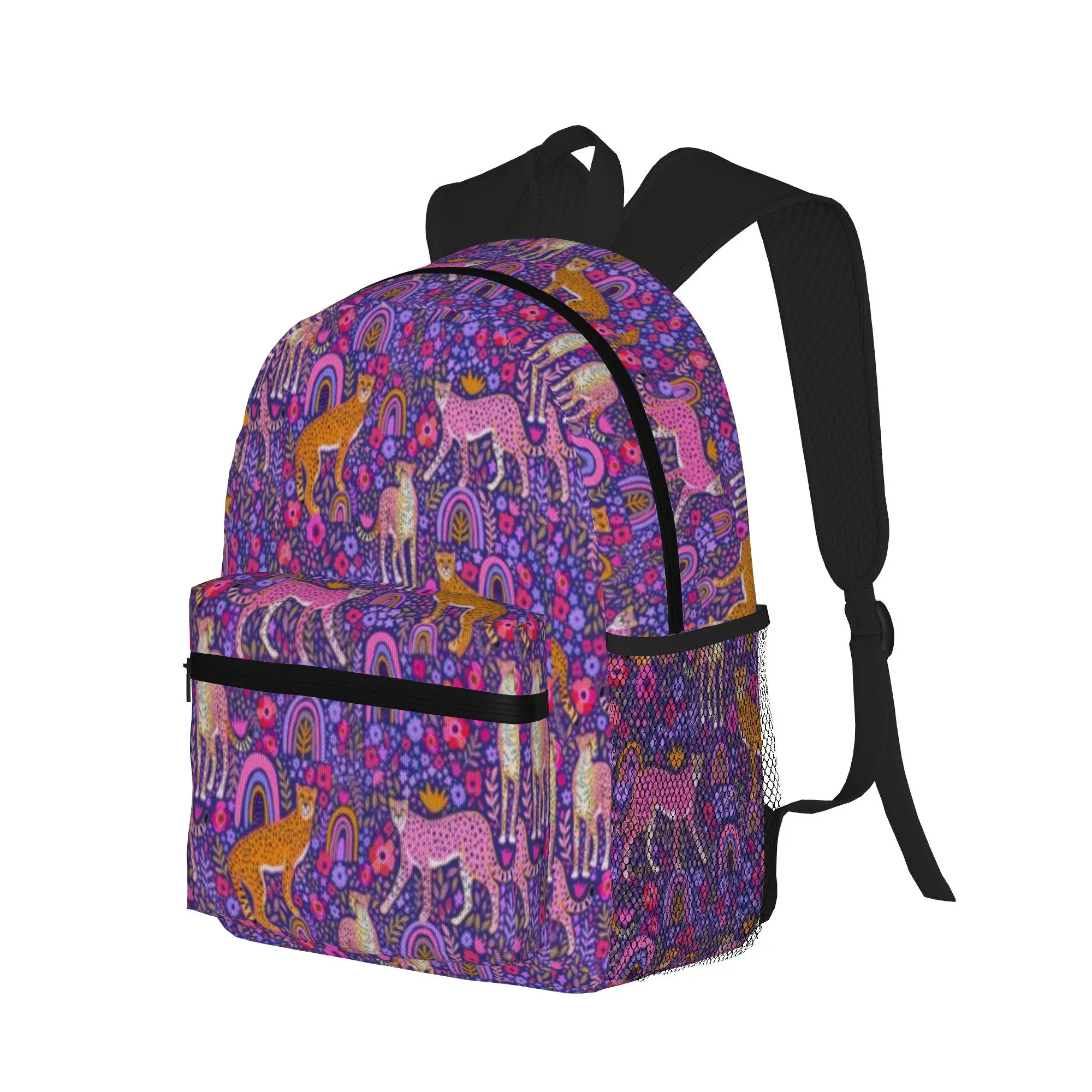 cheetahs in a Rainbow Garden on Navy Blue  Casual Backpack for Students and Adults Bags for women