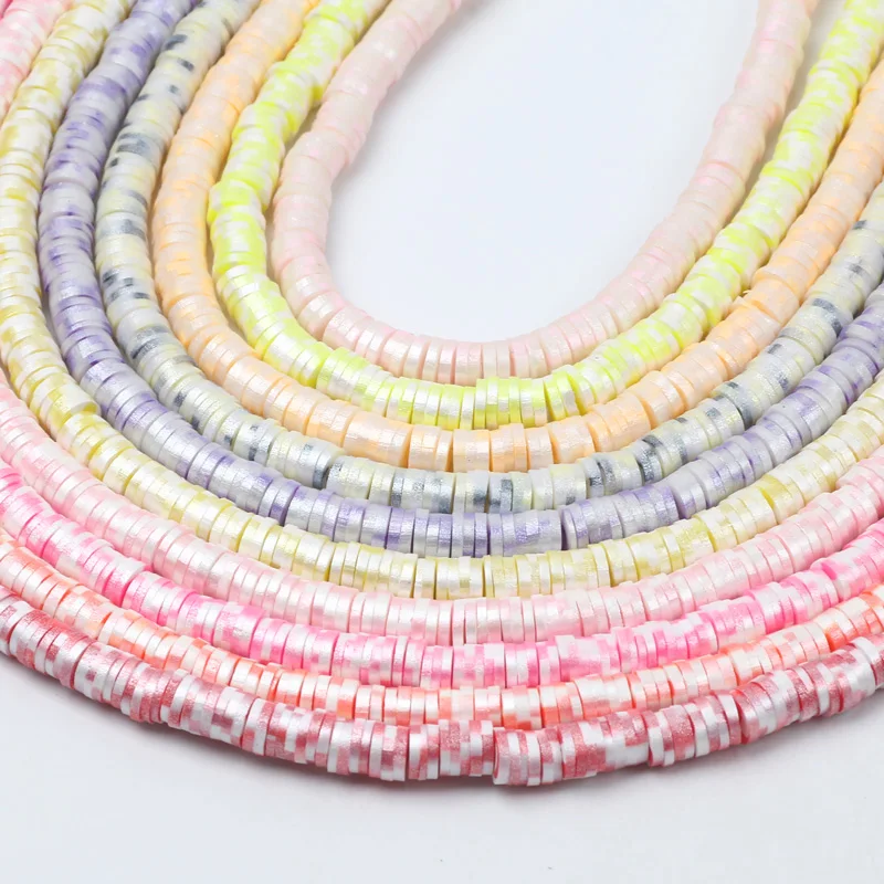 350pcs/lot 6mm Shiny Mixed Polymer Clay Beads Flake Heishi Spacer Beads For Jewelry Making Bracelet Necklace Diy Accessories